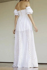 Weißes langes A-Linien-Kleid mit hohlen Cut-outs